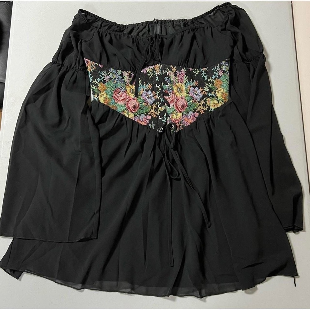Black Floral Corset Lace-Up Long Sleeve Mini Dress Size S 🌹✨ #corset #dress